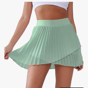 Elegant Mint Green Pleated Skater Skirt